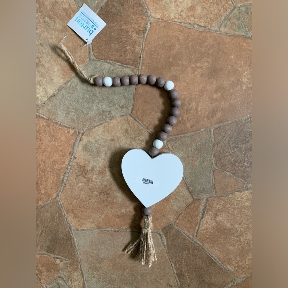 NWT Wooden Prayer Beads “Loved” Heart Tassel Farmhouse Decor 20” - Picture 3 of 3